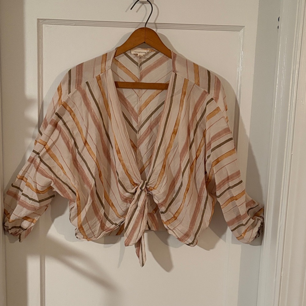 Elegant Striped Tie-Front Blouse